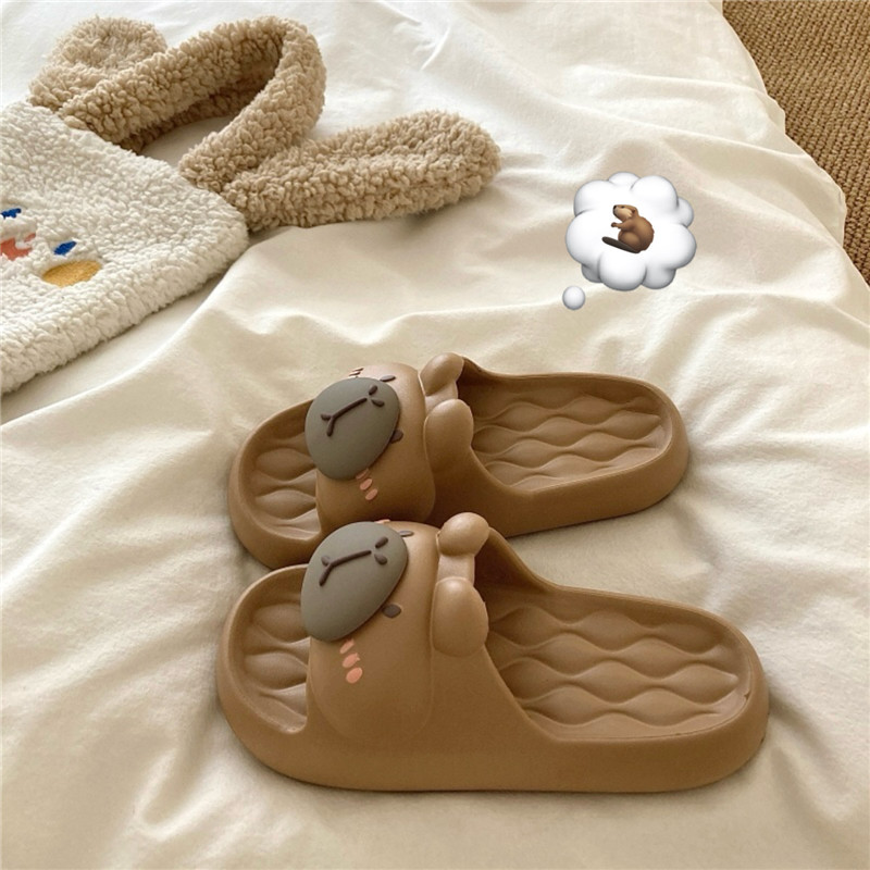 冤种小熊~！奶茶色ins踩屎感居家凉拖鞋女夏季透气防滑室内一字拖,女鞋,一字拖,淘宝优惠券,粉丝福利购,淘宝优惠卷