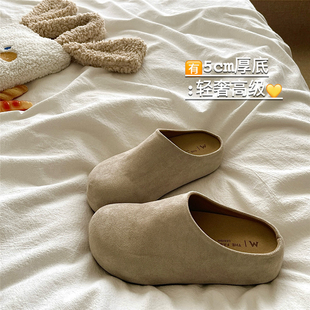 牛货质感~！5cm小个子厚底增包头勃肯半拖鞋女透气外穿懒人凉拖鞋