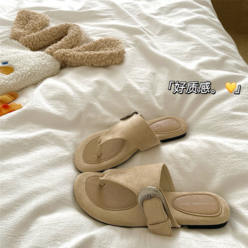贵气感麂皮绒~！轻奢ins透气夹趾人字拖女夏季外穿防滑法式凉拖鞋