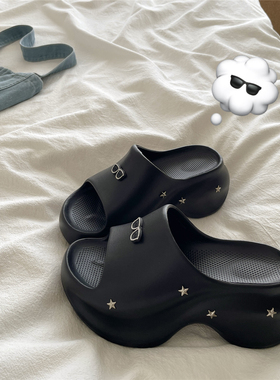 酷酷墨镜~！7cm巨显高夏季沙滩凉拖鞋女厚底增高防滑透气一字拖鞋