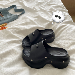 女厚底增高防滑透气一字拖鞋 沙滩凉拖鞋 7cm巨显高夏季 酷酷墨镜