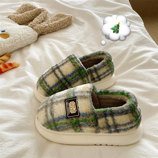女居家外穿加绒厚底毛毛棉拖鞋 北海道之森 厚实保暖ins包跟棉鞋