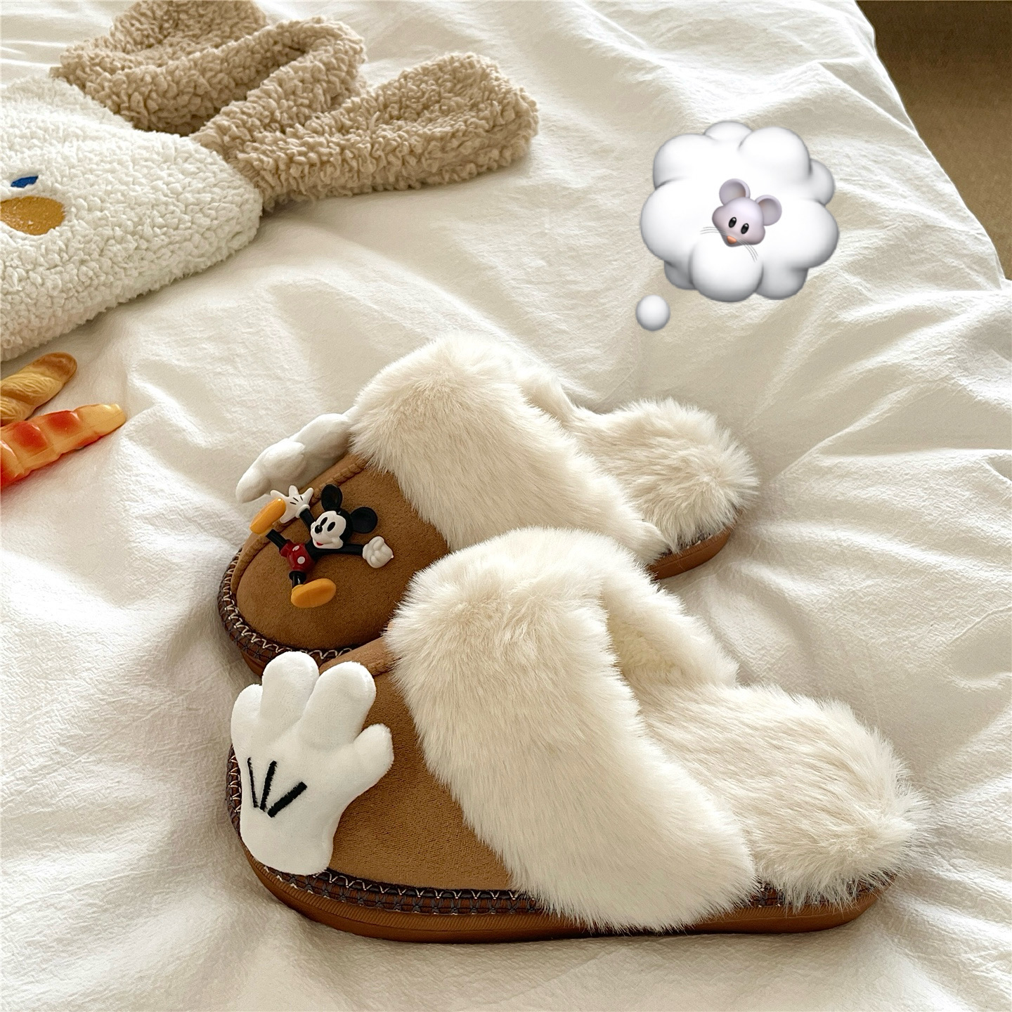 米奇罩着你~！童趣diy可爱包头棉鞋女保暖加绒外穿厚底毛毛拖鞋潮