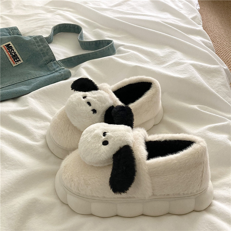 奶呼呼小狗~黑白卡通可爱INS包跟毛毛棉拖鞋女厚底外穿加绒棉鞋潮,女鞋,毛毛鞋,淘宝优惠券,粉丝福利购,淘宝优惠卷