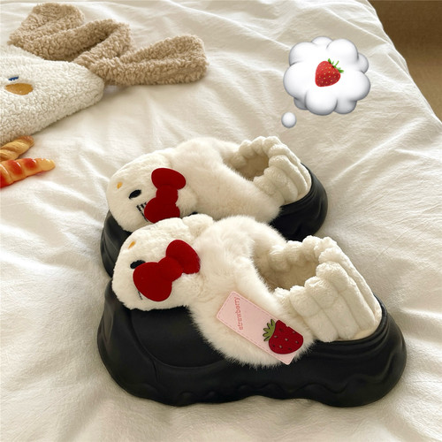 两穿可拆卸~！草莓kt猫ins可爱包跟棉鞋女厚底外穿增高保暖棉拖鞋
