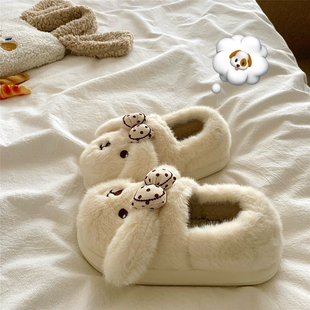 臭美小狗狗~！可爱ins包跟保暖棉鞋女居家厚底加绒冬季雪地棉拖鞋