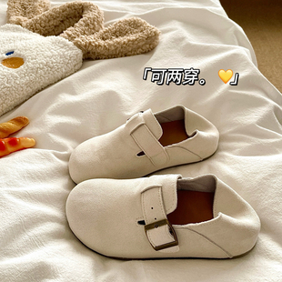 冰川蓝~可两穿！显白软糯包头勃肯鞋女懒人ins一脚蹬秋冬复古拖鞋