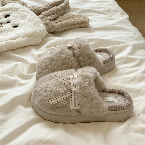 糯米绒绒~！敲厚实暖和ins居家毛毛拖鞋女冬季厚底加绒防滑棉拖鞋
