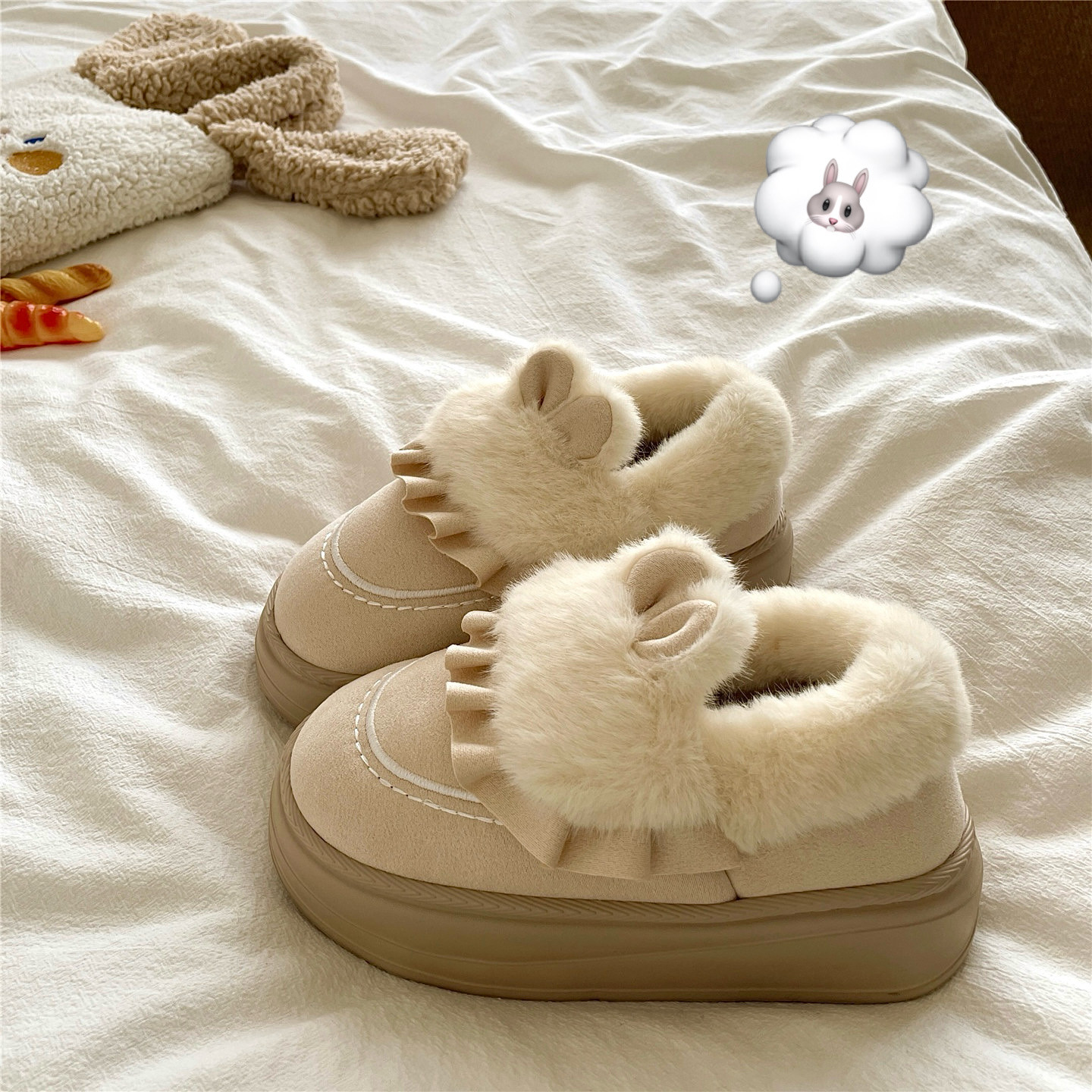 私房奶兔~！巨可爱ins加厚加绒保暖包跟棉鞋女厚底防滑雪地棉拖鞋,女鞋,毛毛鞋,淘宝优惠券,粉丝福利购,淘宝优惠卷