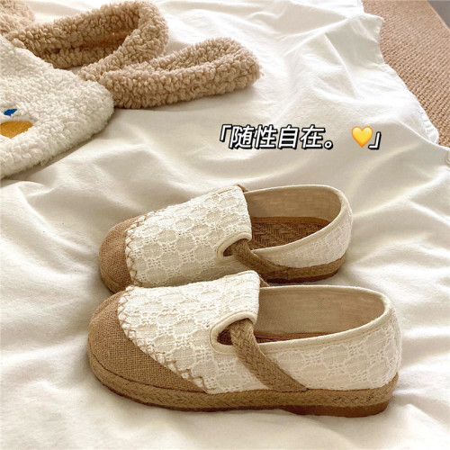 随性自在~！小众手工编织民族风帆布鞋女ins秋季懒人一脚蹬小白鞋