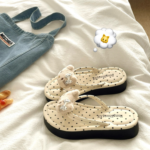 奶油kt猫~！4cm厚底增高人字拖女夏季海边防滑透气ins夹趾凉拖鞋