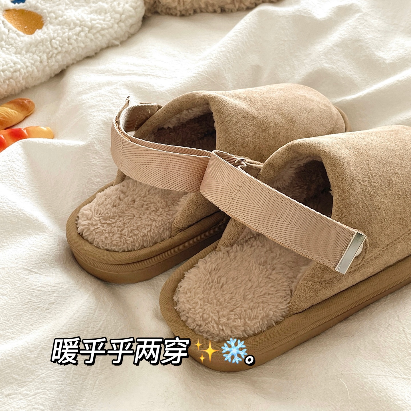 两穿设计~！暖呼呼加绒保暖棉勃肯拖鞋女冬季外穿ins厚底毛毛拖鞋