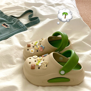 增高防滑包头凉鞋 女外穿夏季 高级感森林绿diy厚底洞洞鞋 6cm自留
