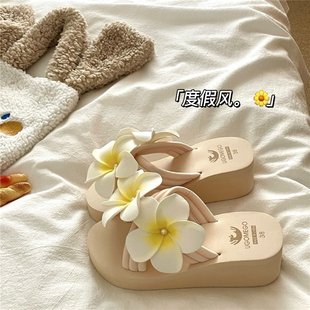 花园少女~!5cm厚底增高人字拖女ins夏季沙滩度假外穿透气凉拖鞋