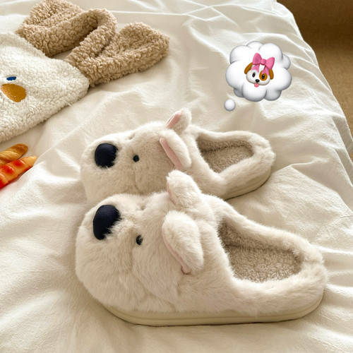 迷糊西高地~！可爱加厚ins包头居家毛毛拖鞋女冬季厚底保暖棉拖鞋