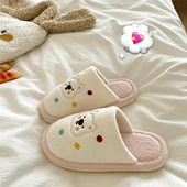波点甜心小狗 潮 棉拖鞋 可爱ins软萌卡通毛毛拖鞋 女加绒保暖冬季