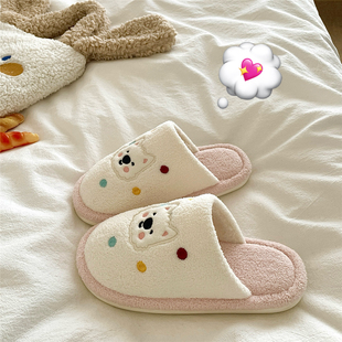 棉拖鞋 女加绒保暖冬季 潮 可爱ins软萌卡通毛毛拖鞋 波点甜心小狗