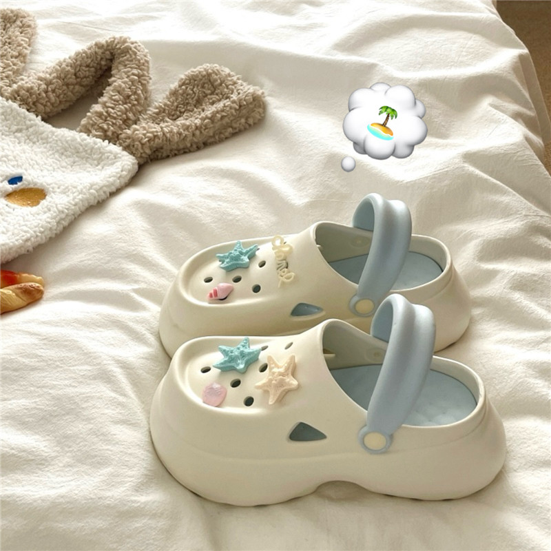 贝壳海星~！海岛度假风ins小众洞洞鞋女夏季厚底增高透气凉拖鞋潮,女鞋,洞洞鞋,淘宝优惠券,粉丝福利购,淘宝优惠卷