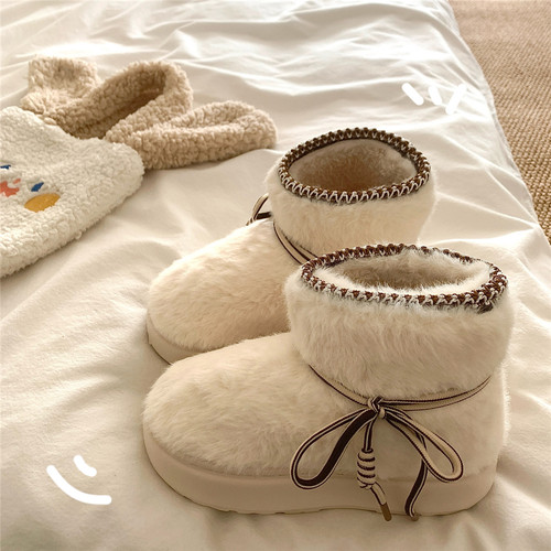 半岛山茶花~！民族风ins中筒雪地靴女冬季保暖加绒外穿包跟棉鞋潮