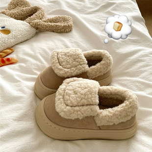 翻盖大舌头~！巨厚ins加绒保暖包跟棉鞋女厚底外穿加绒冬季棉拖鞋