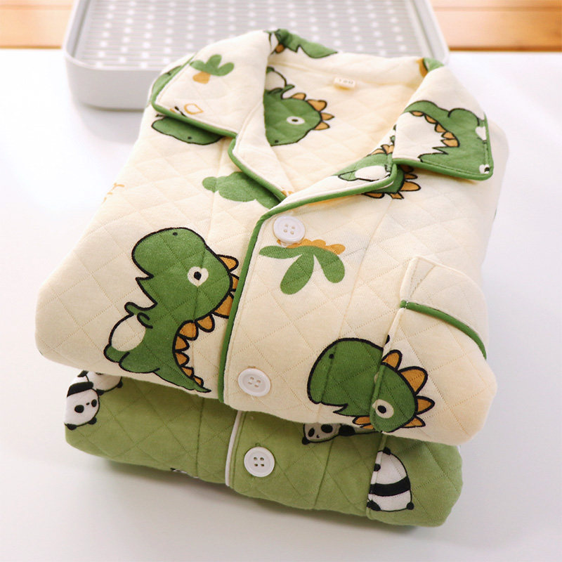 秋冬春薄夹棉空气层睡衣轻盈柔软儿童可爱卡通印花家居服翻领开衫