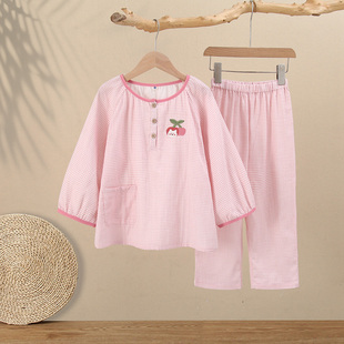 家居服 长裤 2025春夏新款 儿童纯棉双层纱布睡衣可爱卡通男女孩长袖