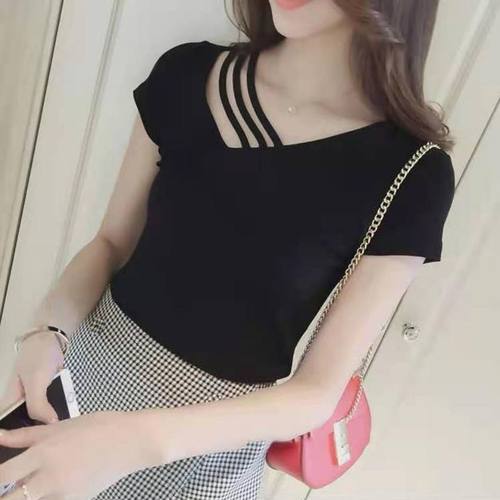 短袖白色适中撞色棉女