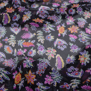 宽幅字母花朵真丝乔其纱连衣裙衬衫旗袍桑蚕丝服装布料面料