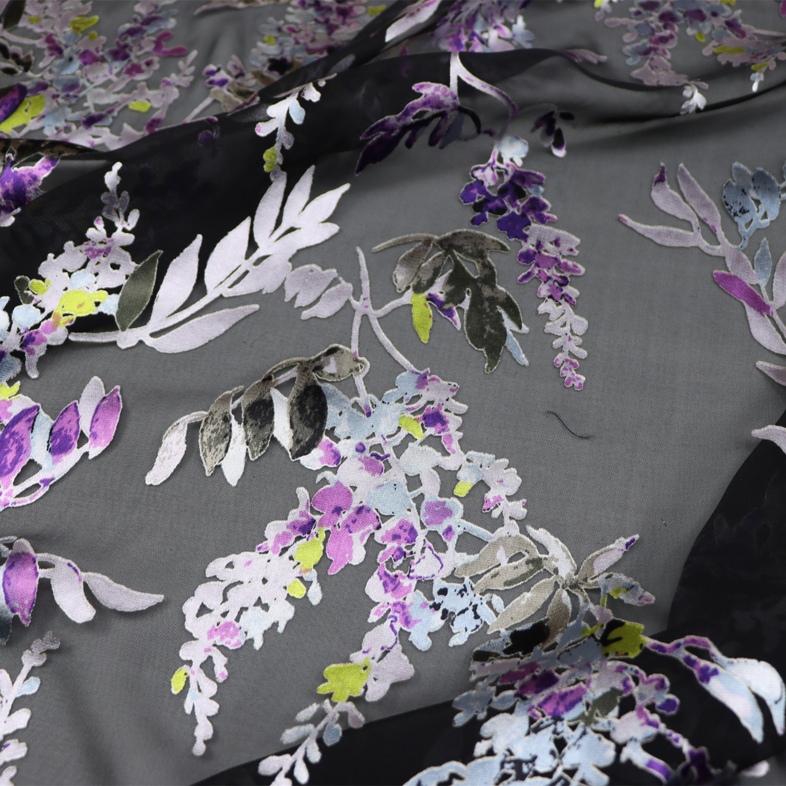 宽幅紫藤花真丝烂花绡旗袍汉服连衣裙衬衫桑蚕丝服装布料面料