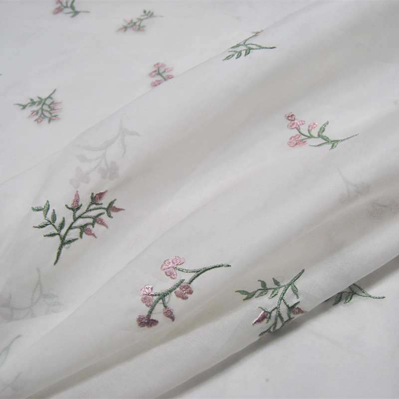 宽幅白底小碎花真丝绡欧根纱底绣花刺绣连衣裙桑蚕丝服装布料面料