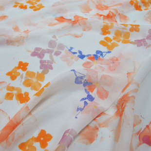 宽幅白底素雅五彩真丝乔其纱连衣裙衬衫 布料面料 桑蚕丝服装