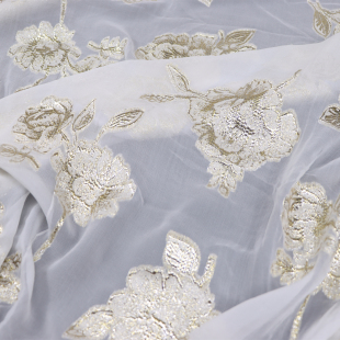 宽幅白底花朵真丝织金汉服连衣裙桑蚕丝服装布料面料