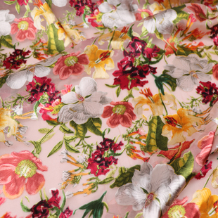 宽幅厚重艳丽花朵真丝烂花绡旗袍汉服连衣裙衬衫桑蚕丝服装布料