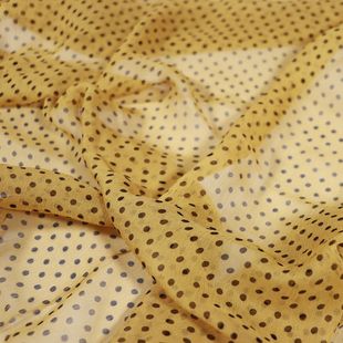 宽幅黄底黑点真丝顺纡纱汉服衬衫连衣裙桑蚕丝服装布料面料