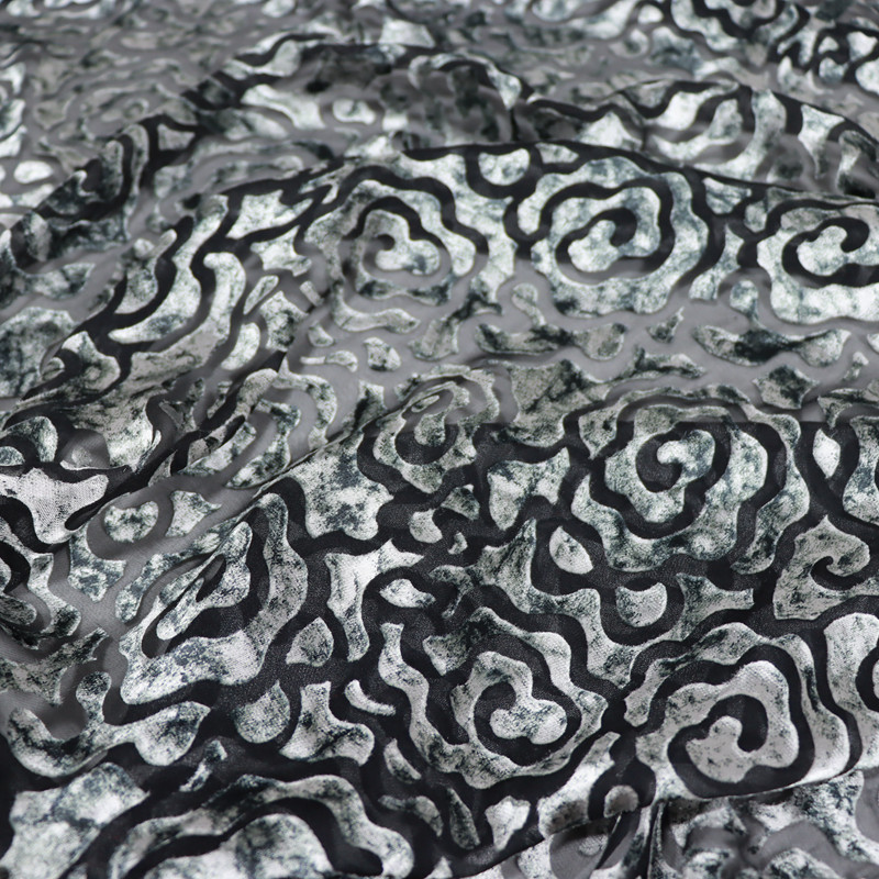 古典团团花朵真丝烂花绡旗袍连衣裙桑蚕丝服装布料面料