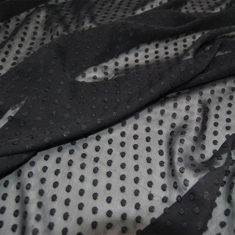 波点黑色乔其纱底真丝剪花绡连衣裙上衣旗袍桑蚕丝服装布料面料