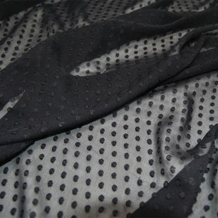 波点黑色乔其纱底真丝剪花绡连衣裙上衣旗袍桑蚕丝服装布料面料