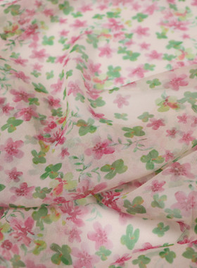 宽幅小花朵真丝乔其纱连衣裙衬衫旗袍桑蚕丝服装布料面料