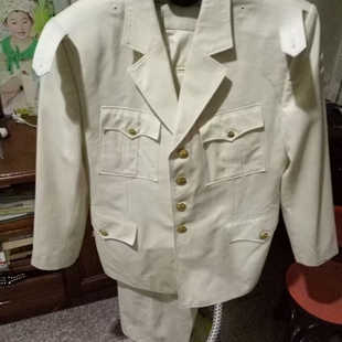 二手乳白色老干部毛料西装套装长裤西服