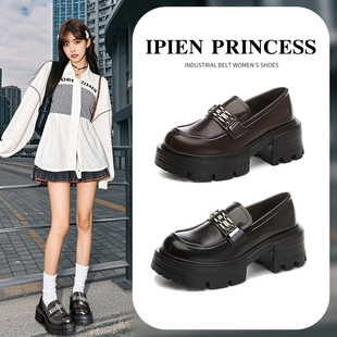 厚底高跟乐福鞋 子女2025春秋新款 英伦风棕色小皮鞋 配裙子百搭单鞋