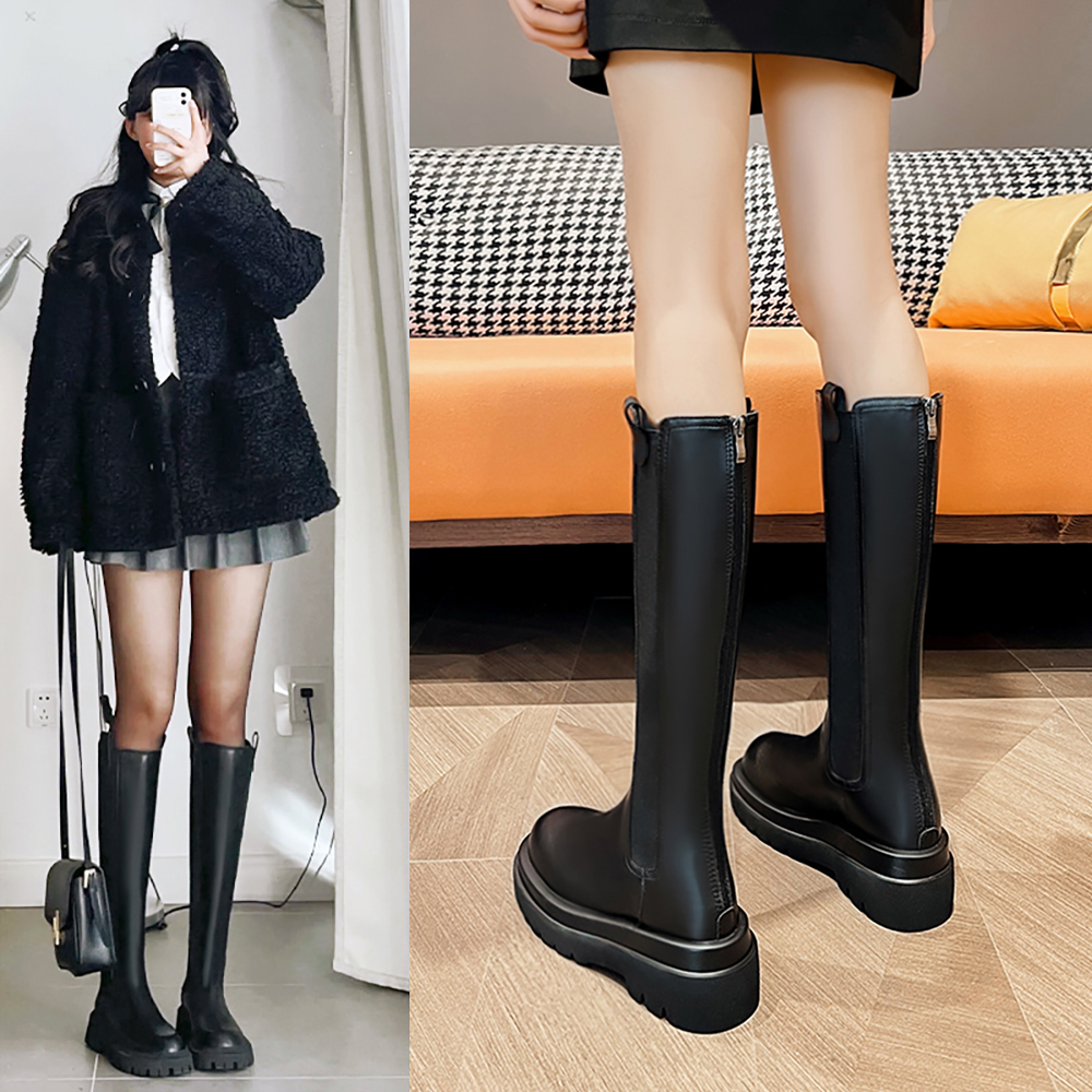韩版ins潮长筒靴厚底内增高长靴