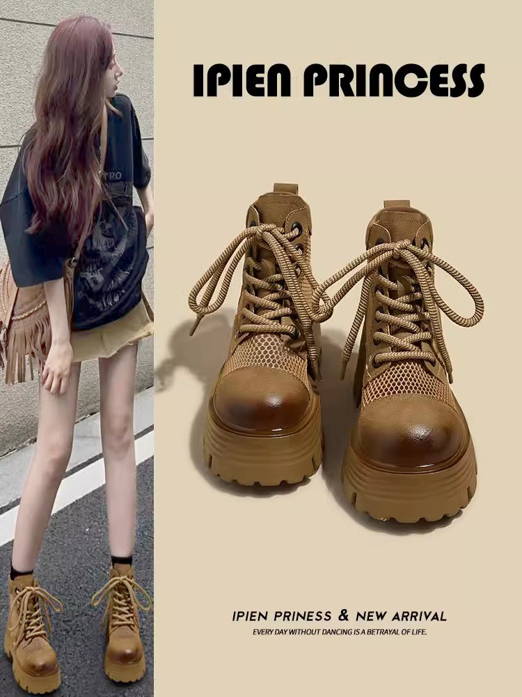 SUMMER MARTIN BOOTS WOMENS 2024 NEW SUMMER THIN BREATHABLE MESH CUT-OUT BOOTIES THICK-SOLED VINTAGE SANDALS WOMEN
