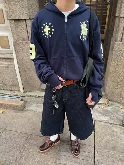 Fateegg American Retro Embroidered War Horse Hooded Cardigan Sweatshirt Sports Short Loose Casual Jacket for Men and Women