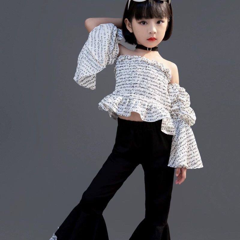 女童80-90年复古港风喇叭裤T台时尚走秀潮服个性机车摇滚风演出服