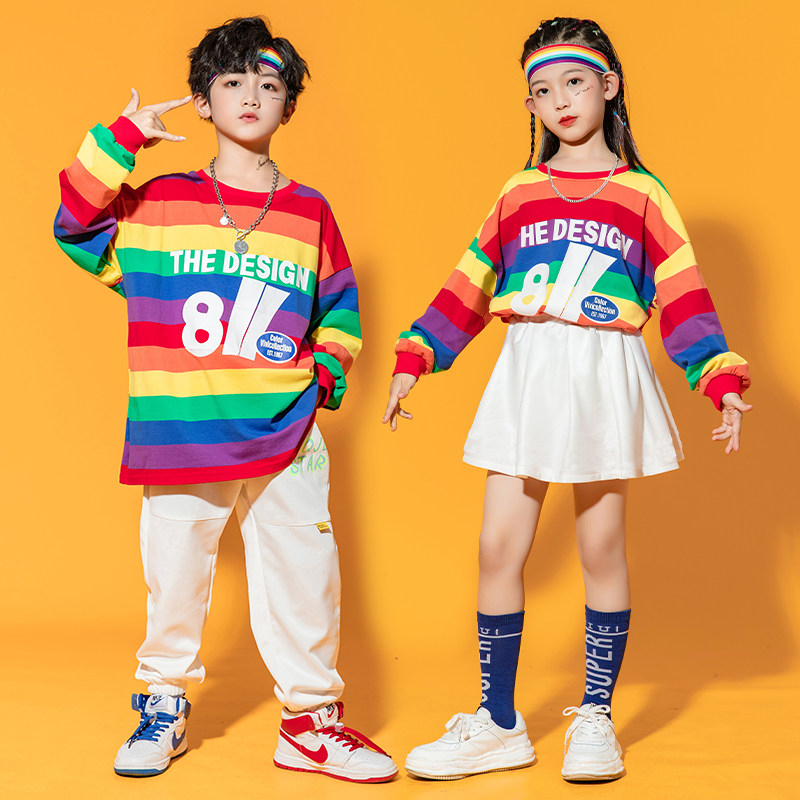 儿童啦啦队演出服街舞套装男童嘻哈潮装女童幼儿园啦啦操表演服装