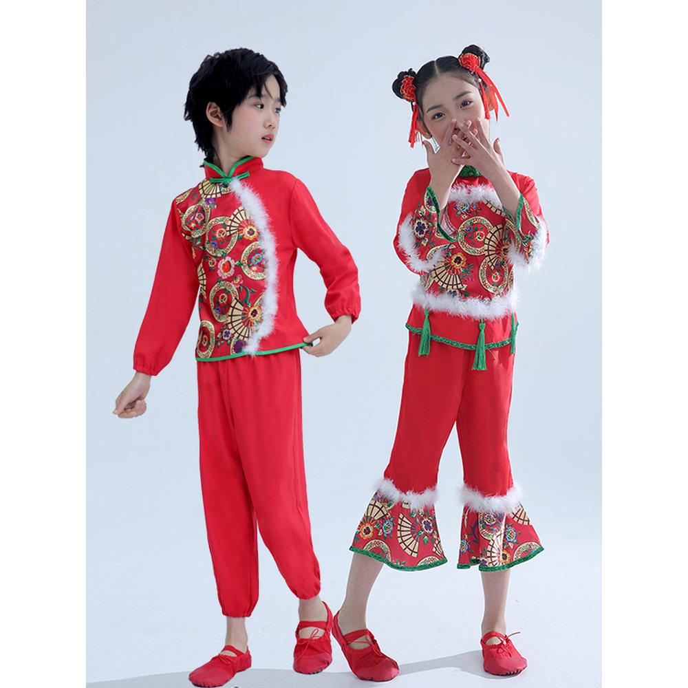 元旦儿童喜庆演出服中国鼓舞幼儿园盛世欢腾秧歌舞蹈腰鼓打鼓服装