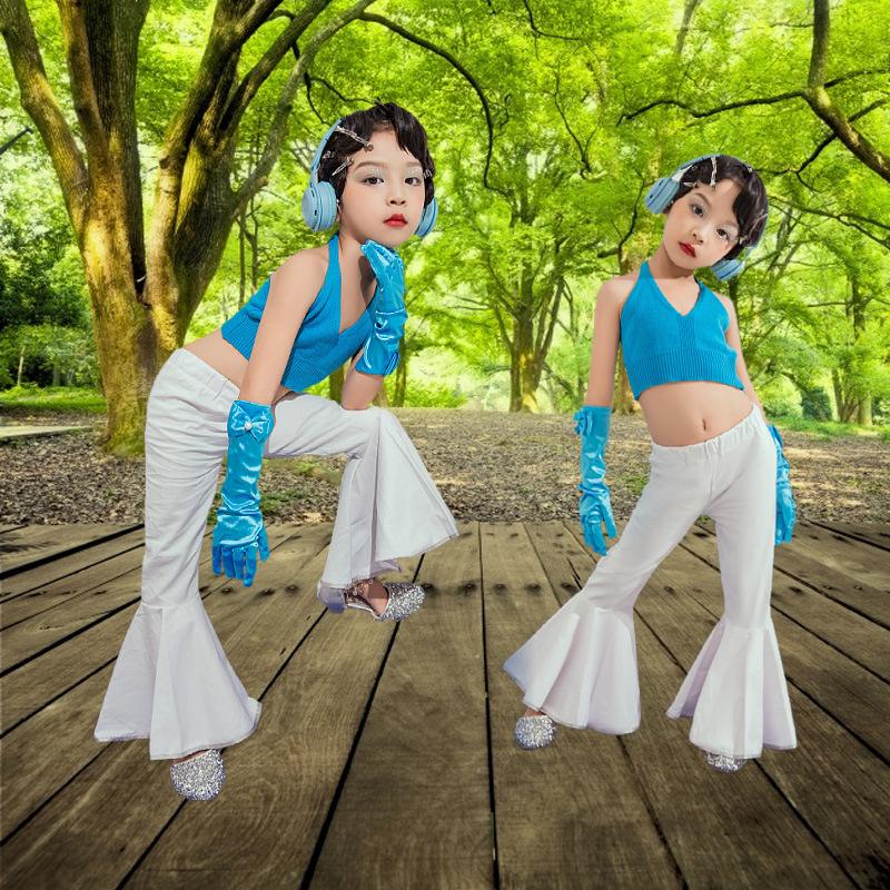 儿童复古港风演出服女童80-90年个性走秀T台表演服影楼拍摄喇叭裤