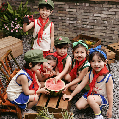 六一儿童表演服装复古怀旧爱国中华少年80年代舞蹈服啦啦队演出服