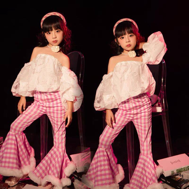 儿童机车演出服复古港风喇叭裤走秀女童影楼8090年代怀旧主题拍摄