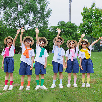 六一儿童啦啦队演出服小学生幼儿园毕业运动会服装合唱背带裤表演